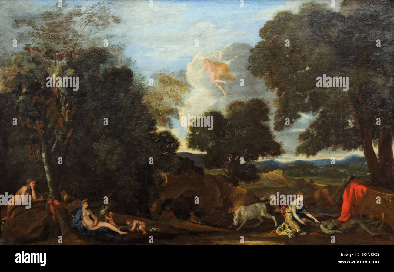 Nicolas Poussin - Paesaggio con Giunone e gli uccisi Argus - 1635 - XVII secolo - Scuola di francese - Gemäldegalerie - Berlino Foto Stock