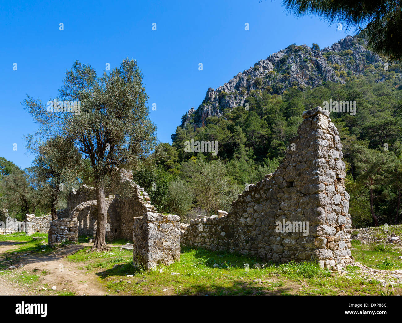 I ruderi di antiche Lycian città di Olympos, Kemer Distretto, Provincia di Antalya, Turchia Foto Stock