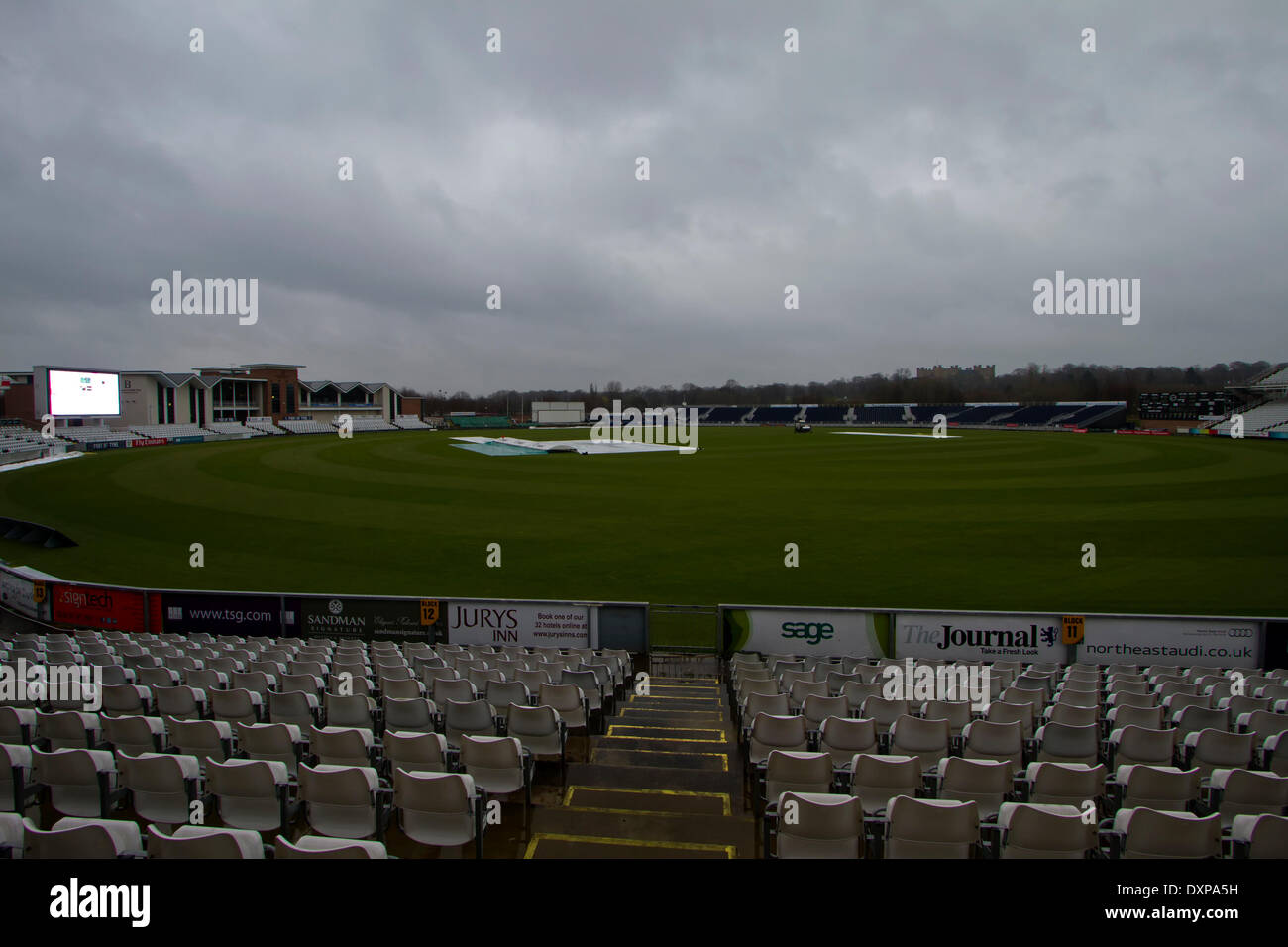 CHESTER LE STREET, Regno Unito. 28TH Mar. un umido molto Durham Emirates International Cricket Ground significava che la contea di regnante Champions, Durham County Cricket Club di inizio stagione media photo shoot venerdì 28 marzo 2014 è stata costretta a prendere posto in ambienti chiusi. Credito: Mark Fletcher/Alamy Live News Foto Stock