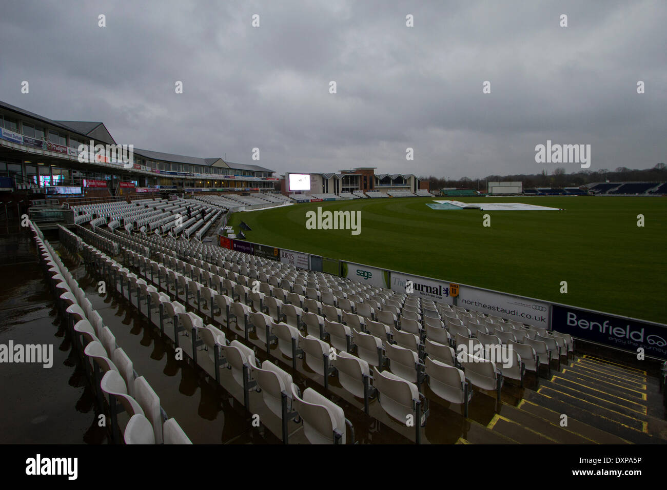 CHESTER LE STREET, Regno Unito. 28TH Mar. un umido molto Durham Emirates International Cricket Ground significava che la contea di regnante Champions, Durham County Cricket Club di inizio stagione media photo shoot venerdì 28 marzo 2014 è stata costretta a prendere posto in ambienti chiusi. Credito: Mark Fletcher/Alamy Live News Foto Stock