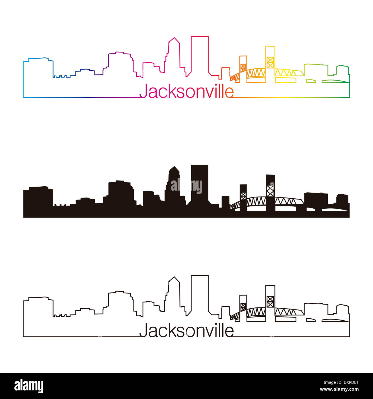 Il Jacksonville skyline stile lineare Foto Stock