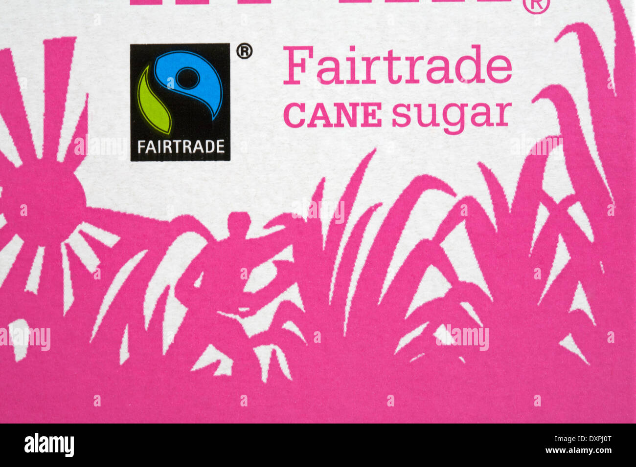 Fairtrade zucchero di canna - informazioni sul pacchetto di Tate and Lyle glassa di zucchero - Fairtrade simbolo logo del commercio equo e solidale Foto Stock