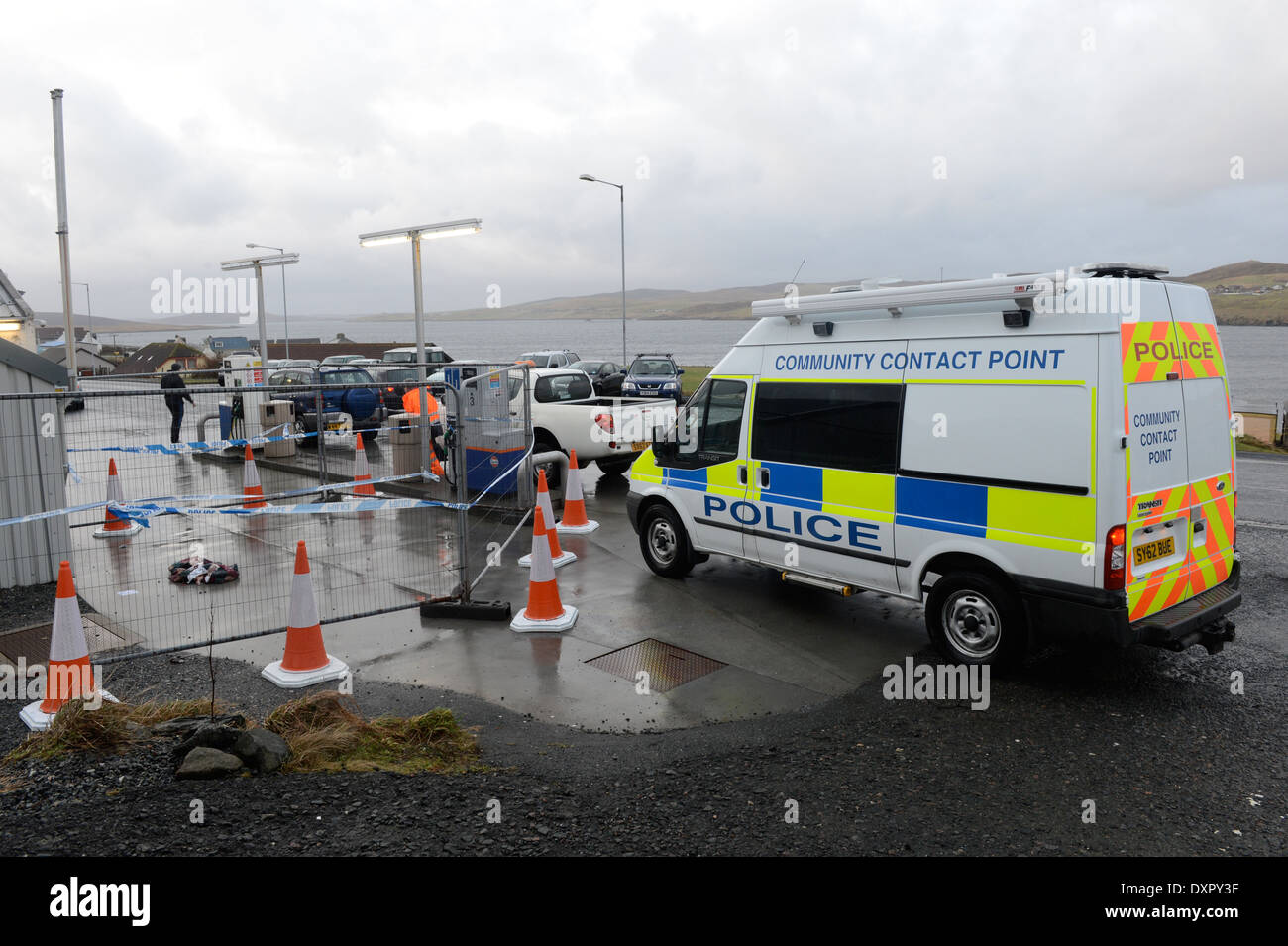 Cordone di polizia a un incidente in Shetland Foto Stock