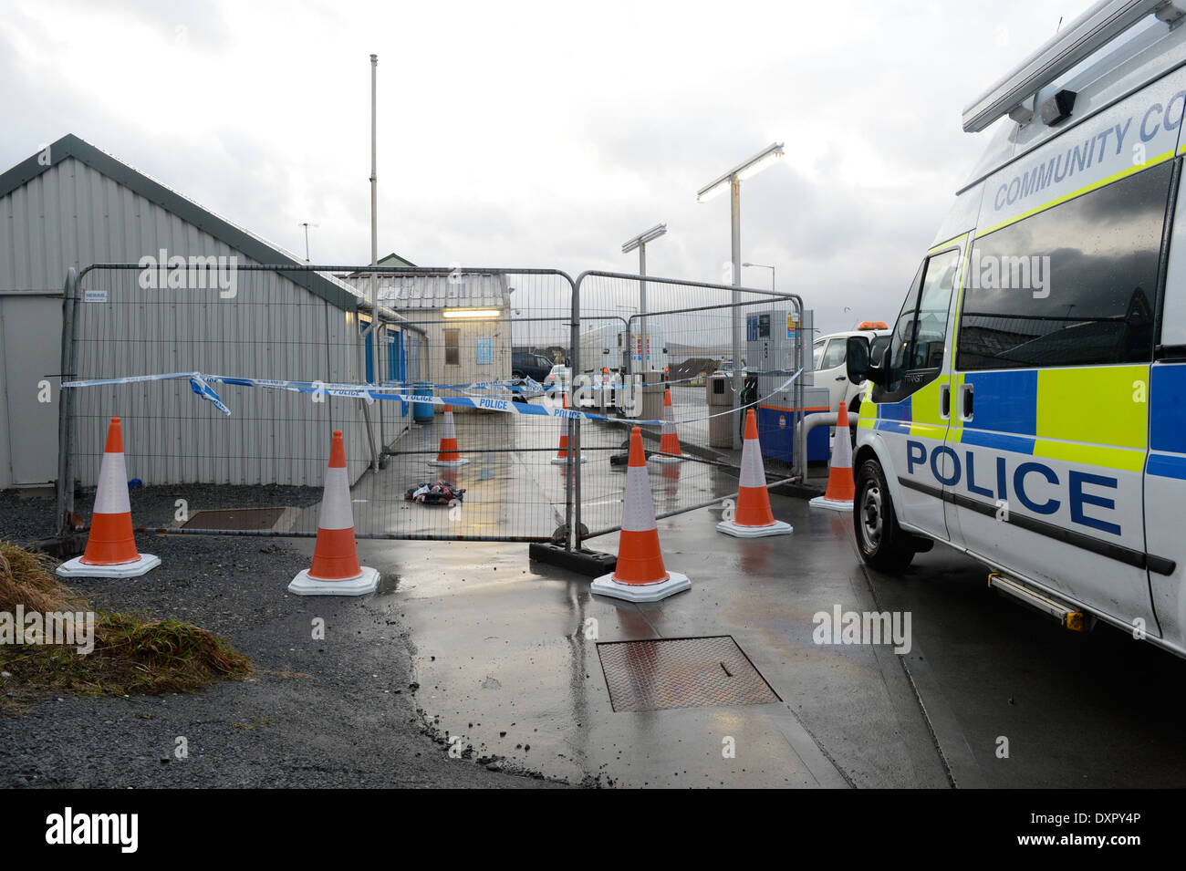 Cordone di polizia a un incidente in Shetland Foto Stock