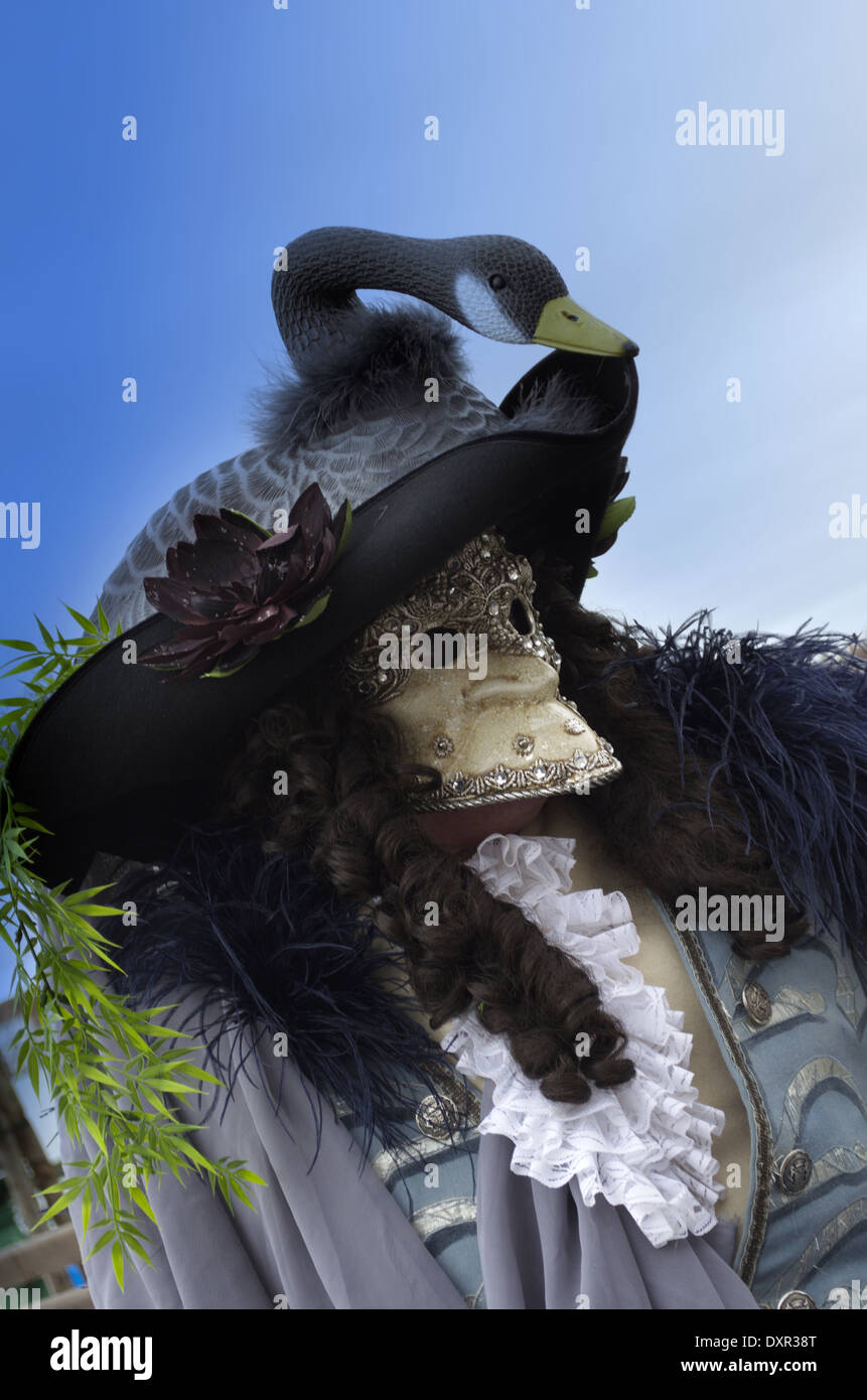Swan Lake maschera,prestazioni nel carnevale di Venezia Foto Stock