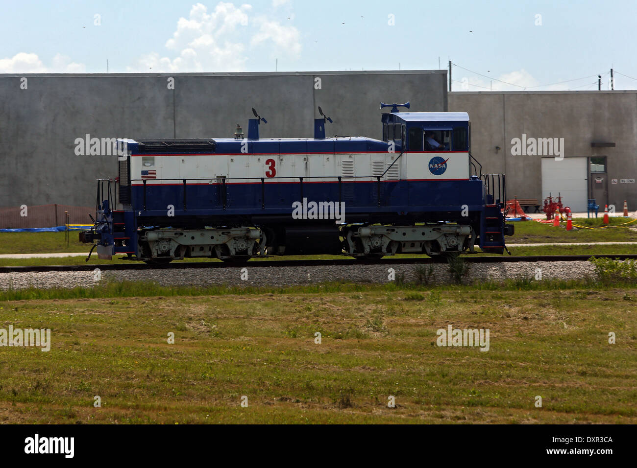 Merritt Islanda, Stati Uniti d'America, locomotiva diesel sui terreni del Centro Spaziale Kennedy Foto Stock
