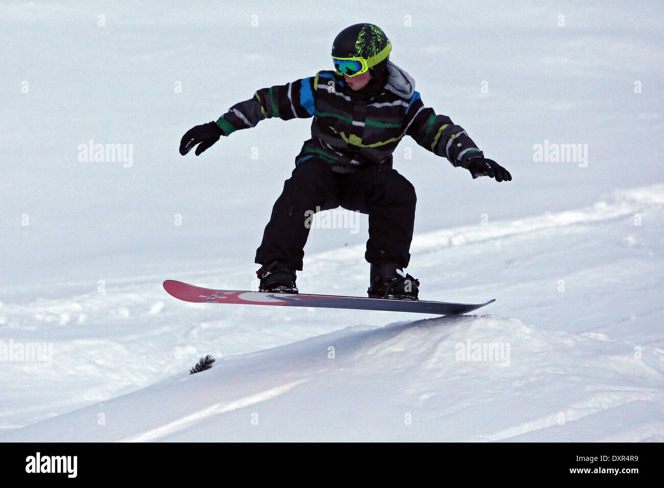 Krippenbrunn, Austria, un ragazzo lo snowboard Foto Stock