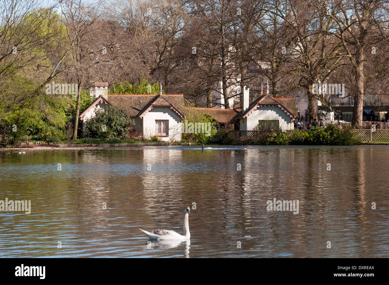 Viste intorno a St James Park a Londra per una luminosa giornata di sole in primavera Foto Stock
