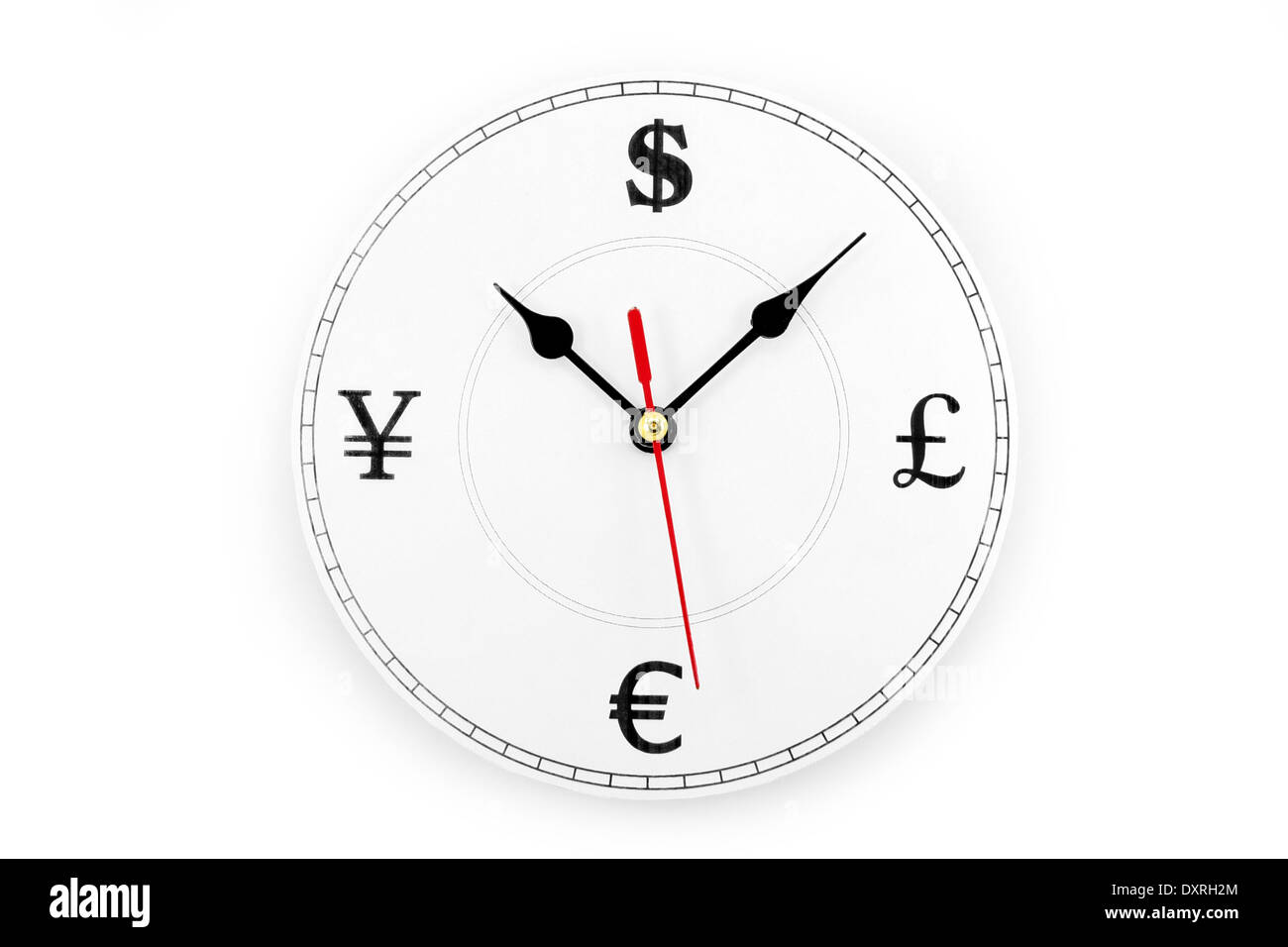 Orologio e simbolo della valuta, il concetto di tempo è denaro Foto Stock