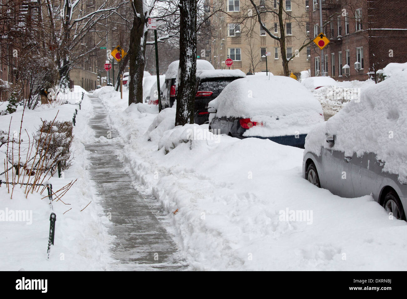 La città di New York nella neve, febbraio 2014. Molto freddo inverno nevoso. Stati Uniti d'America Foto Stock