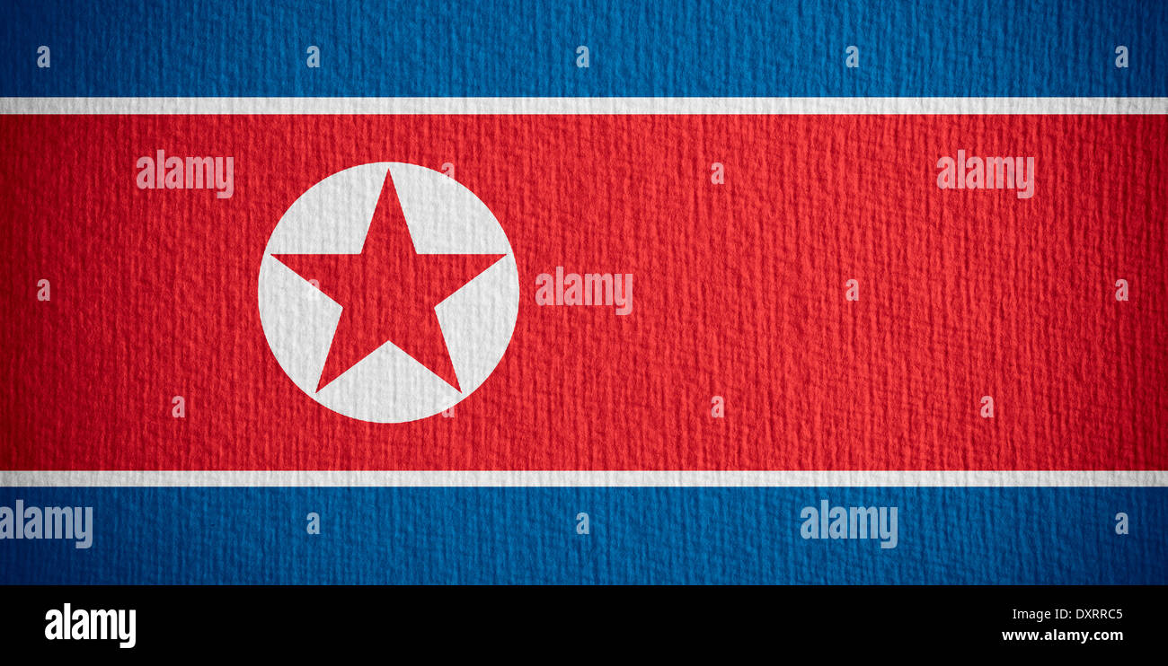 Bandiera della Corea del Nord o Corea del Nord banner su sfondo della carta Foto Stock