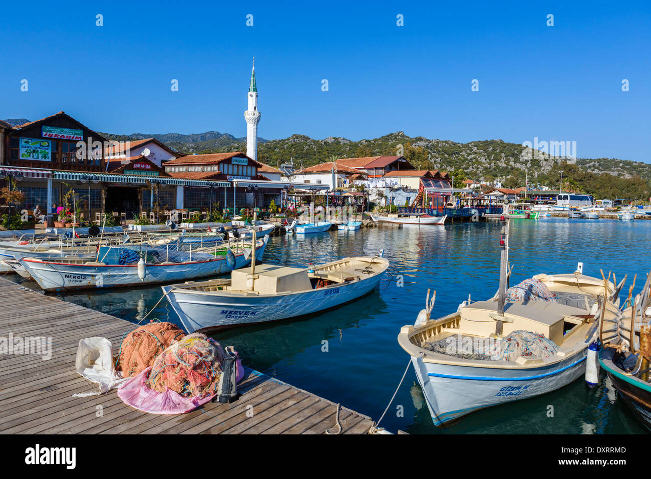 Porto di Ucagiz vicino Kekova island, Costa turchese, Provincia di Antalya, Turchia Foto Stock