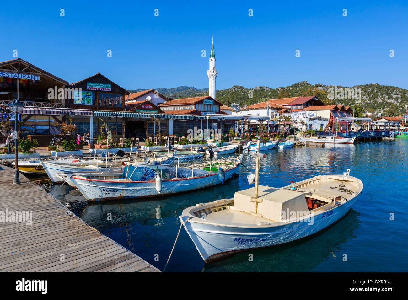 Porto di Ucagiz vicino Kekova island, Costa turchese, Provincia di Antalya, Turchia Foto Stock