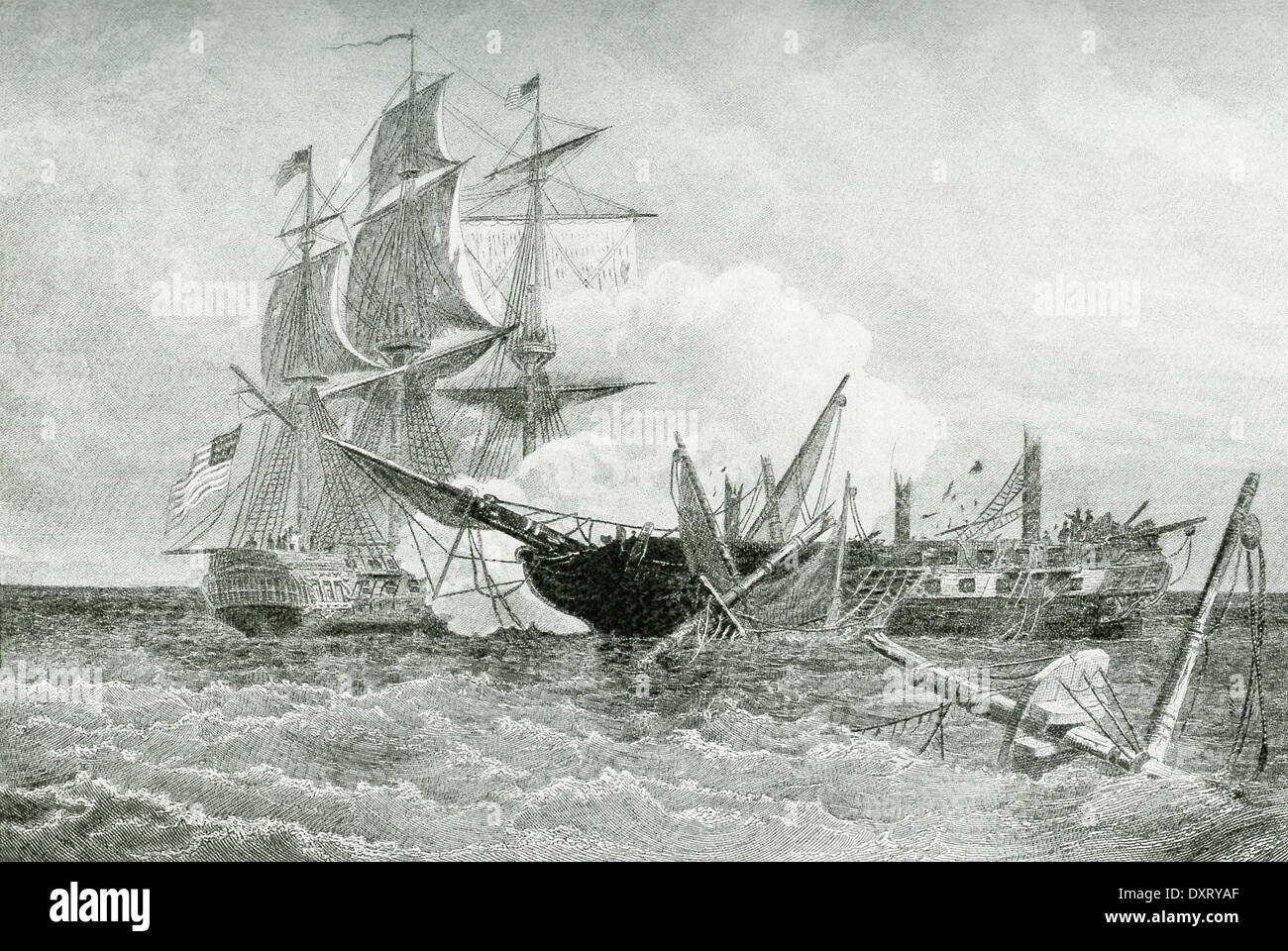 Era il 19 agosto 1812, che la USS Constitution fu combattuta una battaglia navale con HMS guerriere e ha vinto. Foto Stock