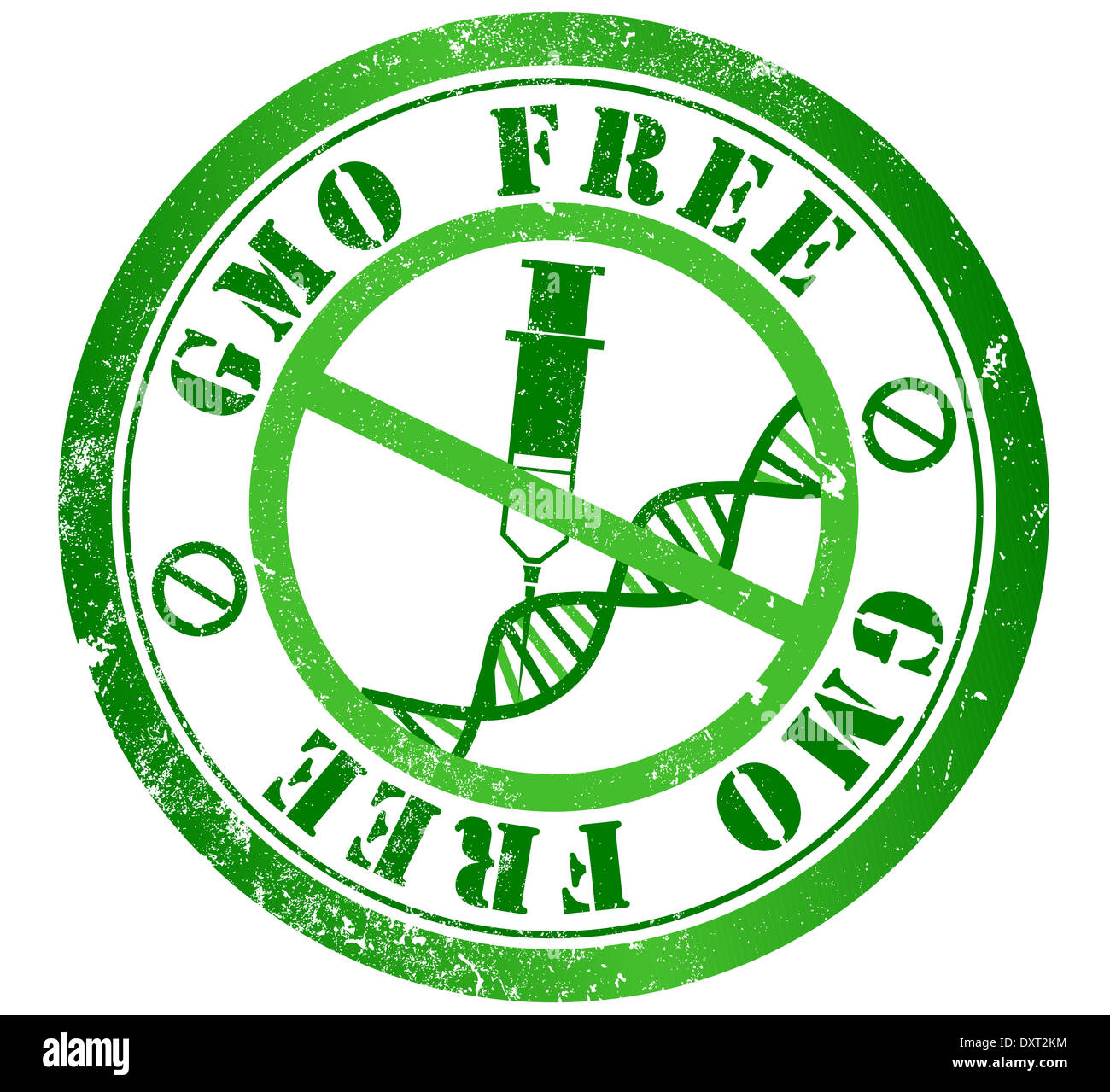 Ogm (organismi geneticamente modificati) libera timbro grunge, in lingua inglese Foto Stock
