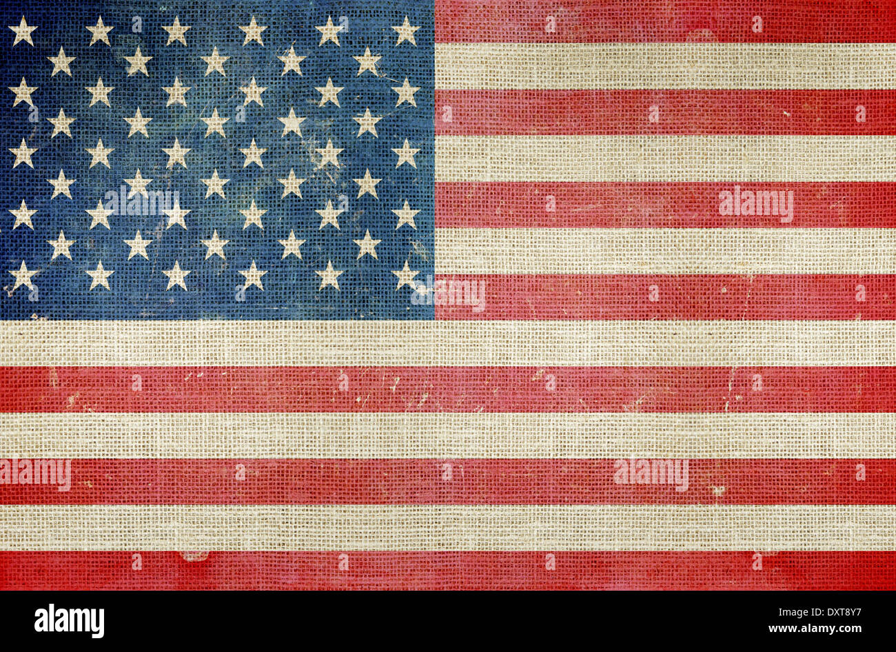 Bandiera degli Stati Uniti su tela dello sfondo. Grungy noi Mappa. Foto Stock