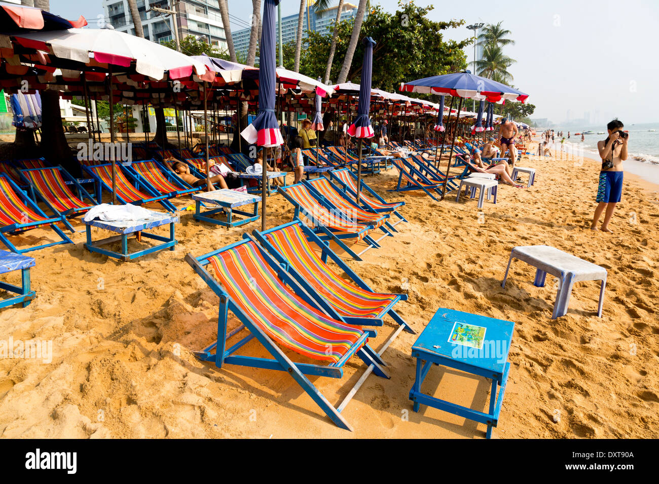 Vista sulla spiaggia di Jomtien in Pattaya, Thailandia Foto Stock