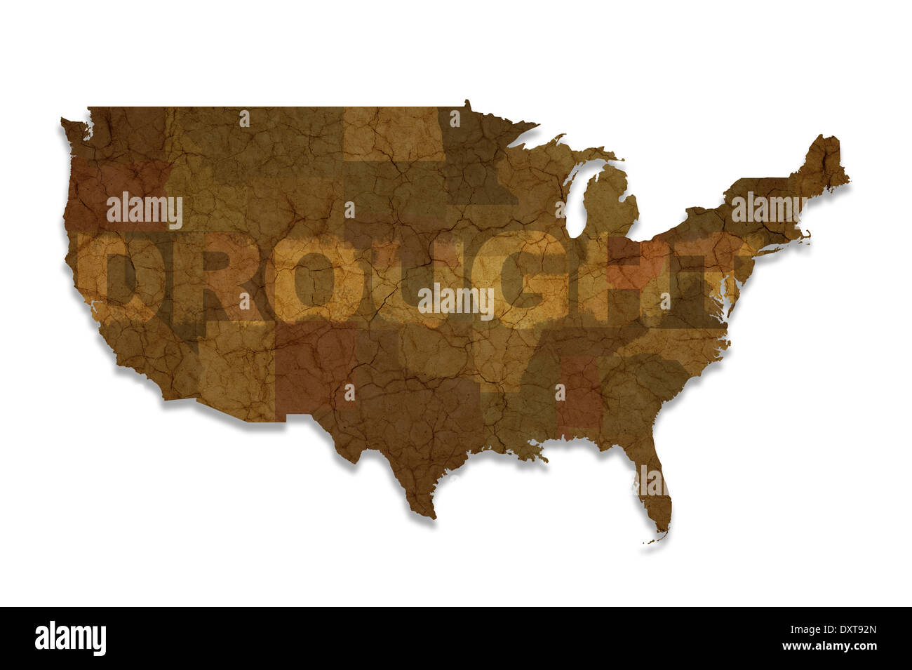 Siccità USA Mappa isolato su bianco. Americano il tema della siccità Foto Stock