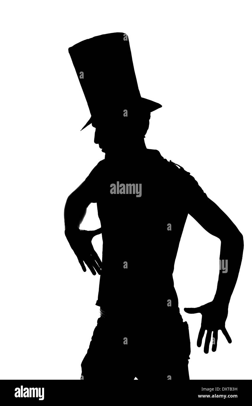 Silhouette di un uomo bello con hat Foto Stock