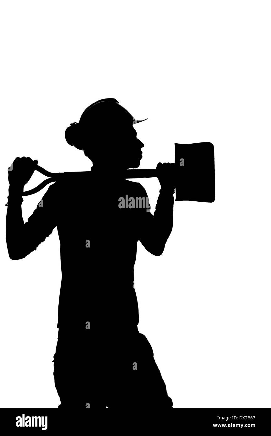 Silhouette di una costruzione builder lavoratore Foto Stock