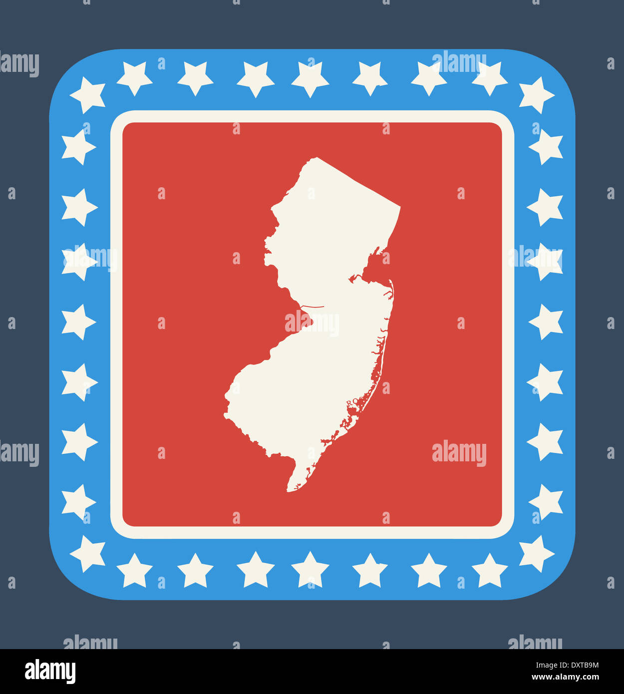 New Jersey stato pulsante sulla bandiera americana in flat web design di stile, isolati su sfondo bianco. Foto Stock