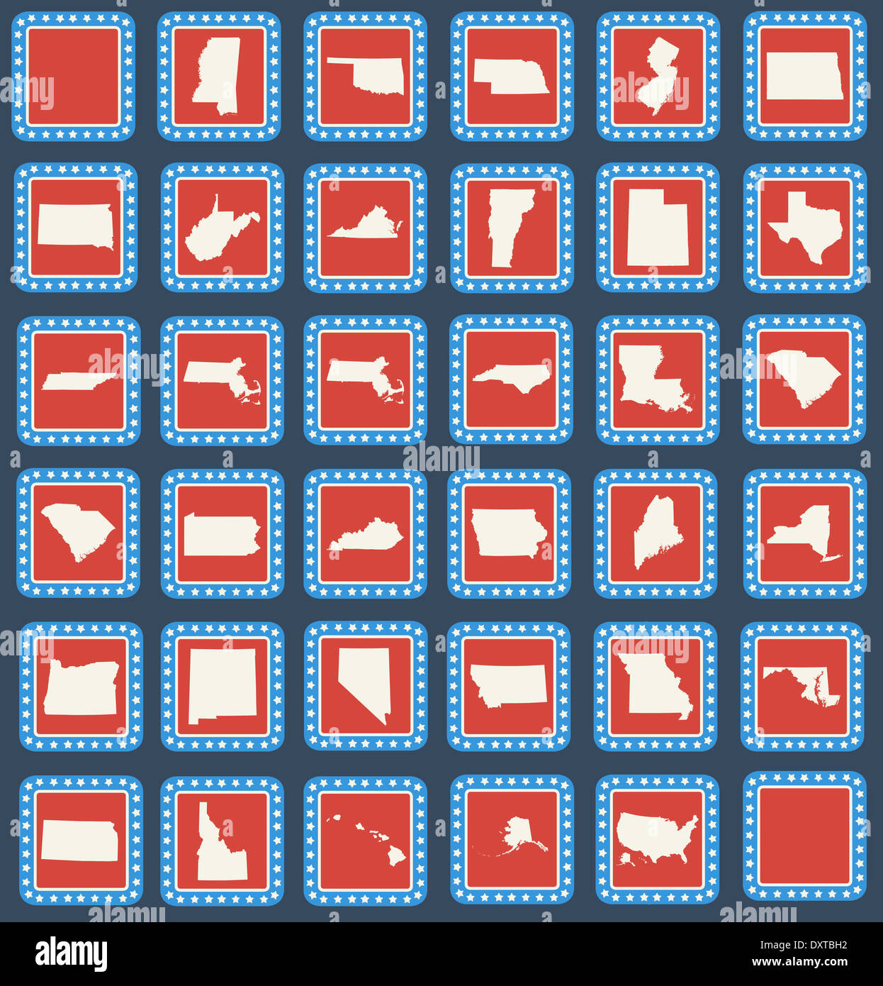 Set di stato americano pulsanti mappa in flat web design di stile, isolati su sfondo bianco. Foto Stock