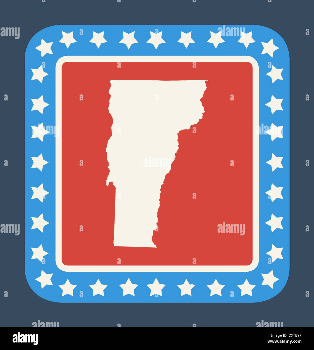 Stato del Vermont pulsante sulla bandiera americana in flat web design di stile, isolati su sfondo bianco. Foto Stock