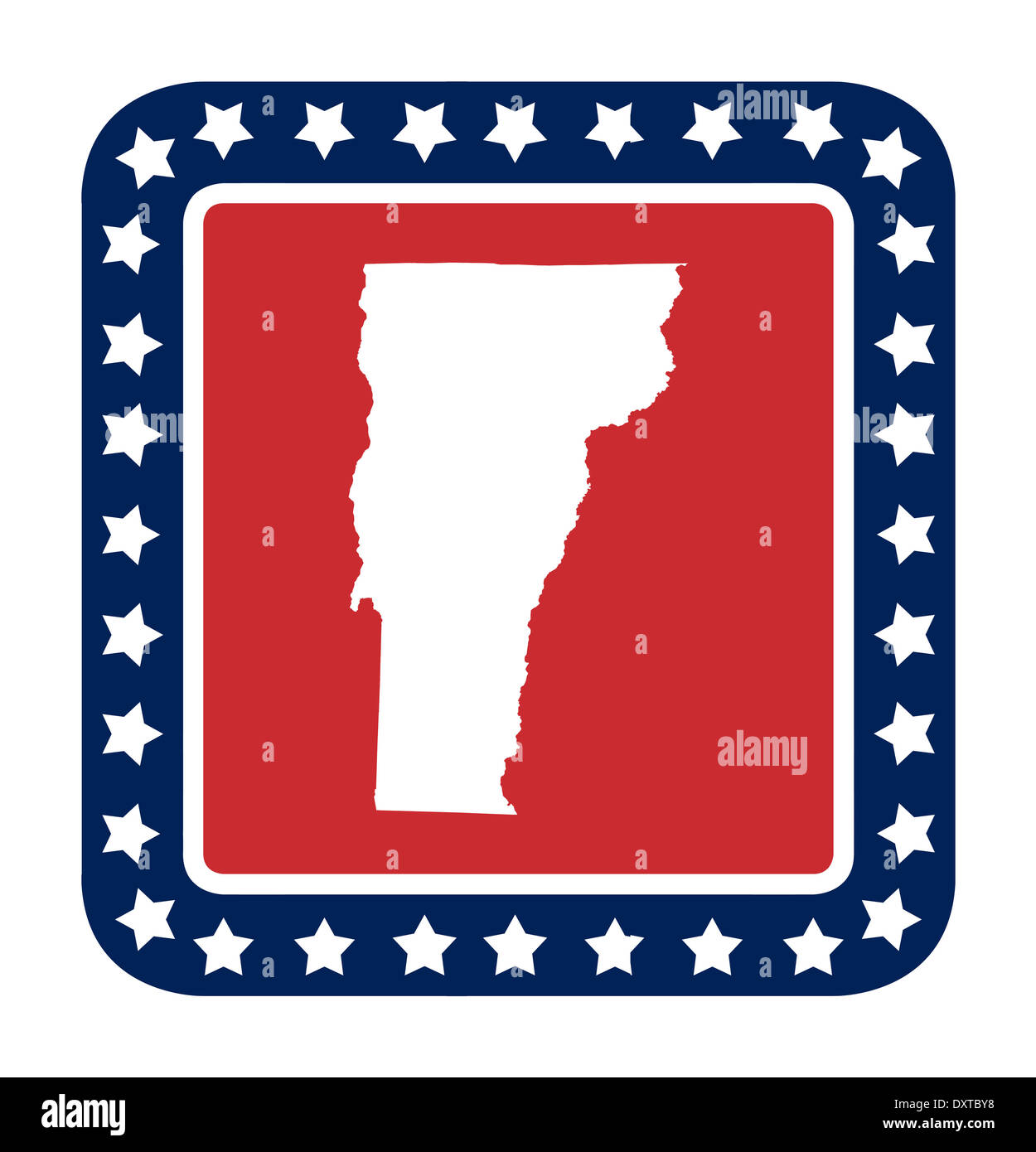Stato del Vermont pulsante sulla bandiera americana in flat web design di stile, isolati su sfondo bianco. Foto Stock