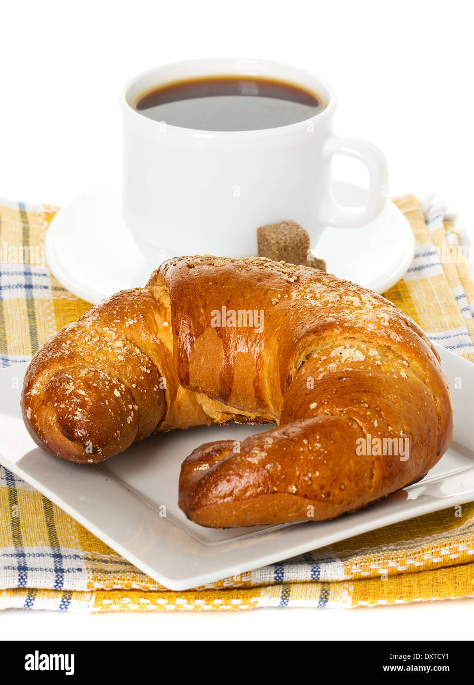 Cornetti freschi e la tazza di caffè Foto Stock