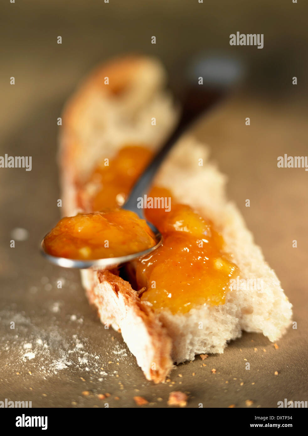 Fetta di pane con marmellata di albicocche Foto Stock