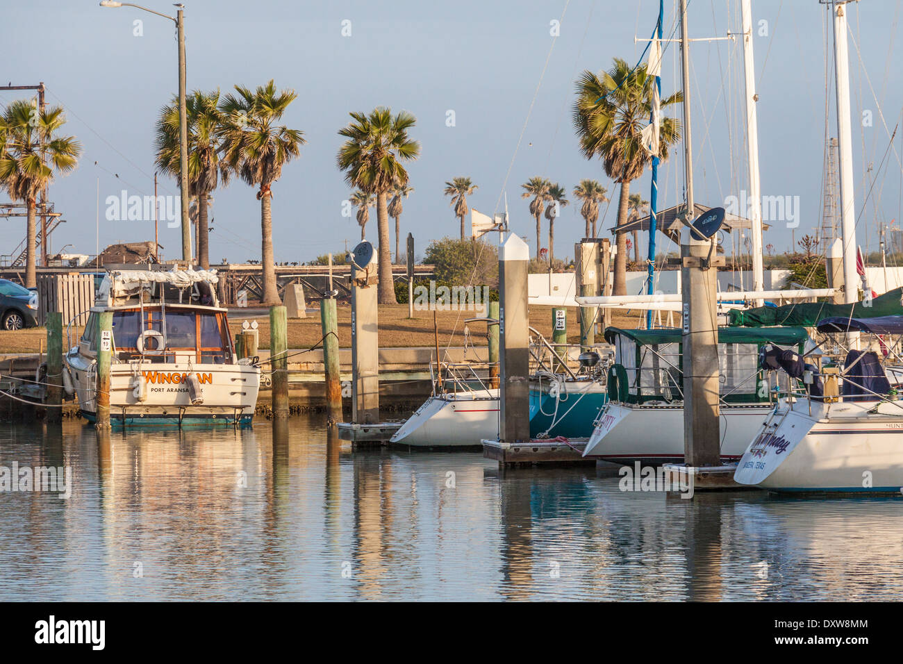 Port Aransas porto e villaggio di pescatori in Port Aransas, Texas. Foto Stock