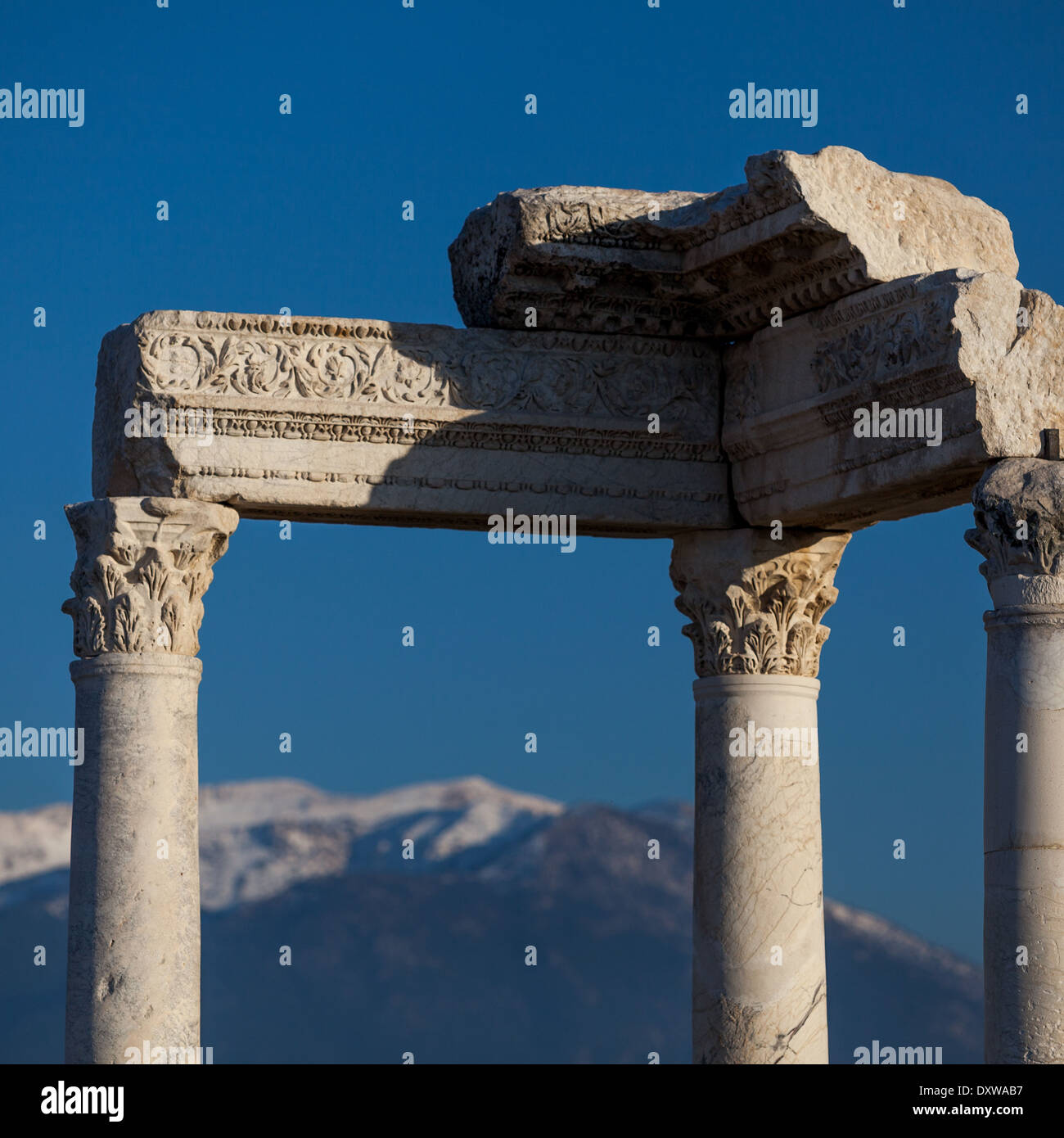 Rovine ellenistiche con colonne corinzie in Laodykeia vicino Pamukkale, Turchia Foto Stock