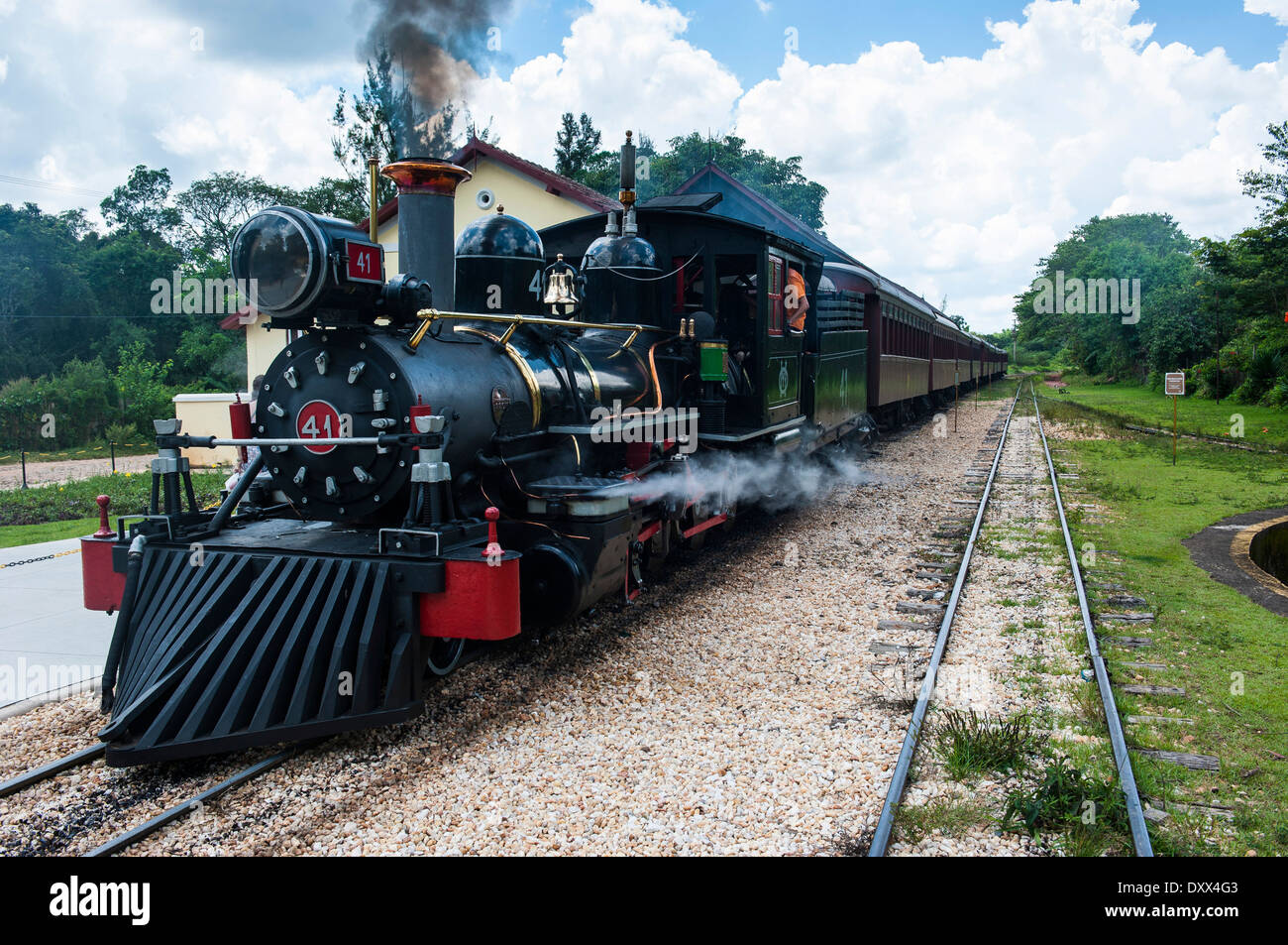 Storico treno a vapore Maria Fumaça, Tiradentes, Minas Gerais, Brasile Foto Stock