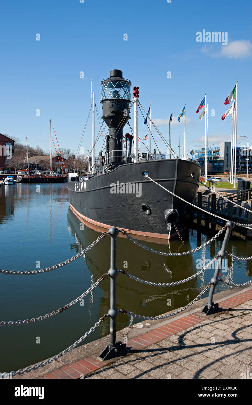 Spurn Lightship ora un museo ancorato al Marina Kingston-upon-Hull East Yorkshire Inghilterra Regno Unito GB Foto Stock