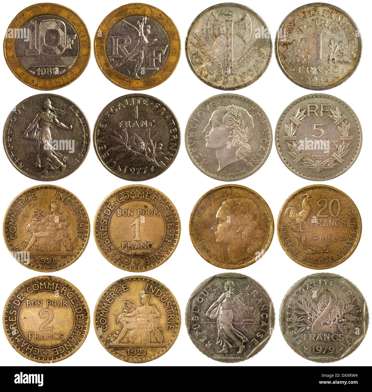 Vecchie monete rare di francia isolati su sfondo bianco Foto stock - Alamy