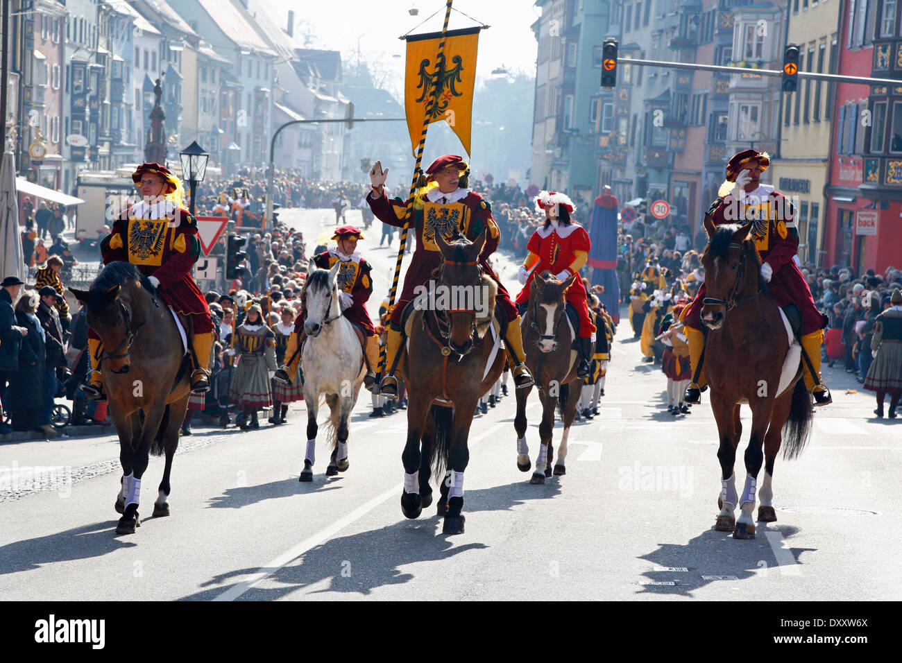 Germania, Baden-Württemberg, Rottweil, Swabian-Alemannic Fastnacht, Narrensprung, Schwäbisch-alemannische Fastnacht, Narrensprung Foto Stock