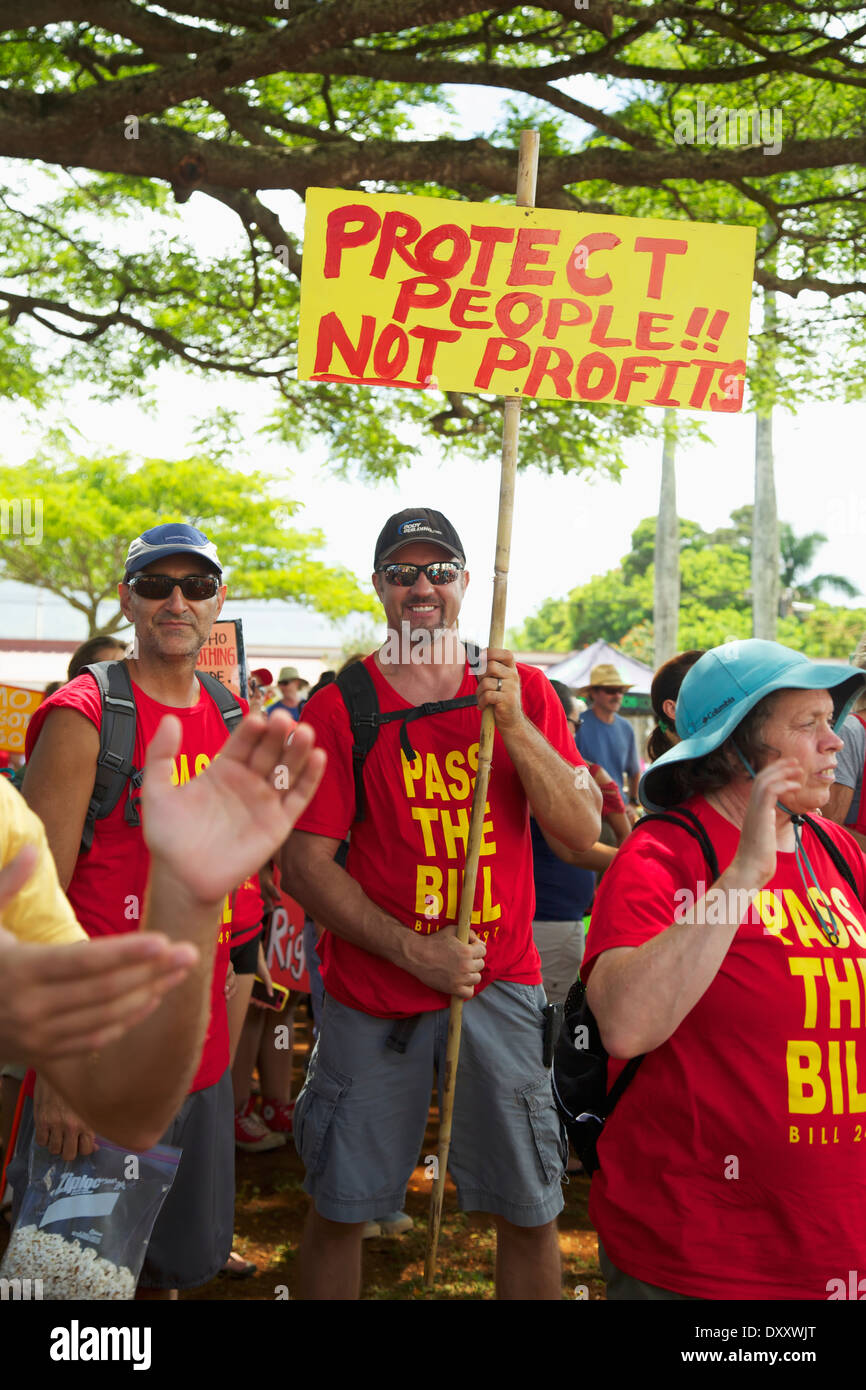 Anti-OGM Rally; Kauai, Hawaii, Stati Uniti d'America Foto Stock