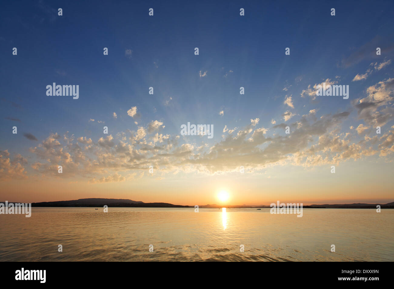 In Germania, il lago di Costanza, Reichenau Islanda, Tramonto, Deutschland, Bodensee, isola di Reichenau, Sonnenuntergang Foto Stock