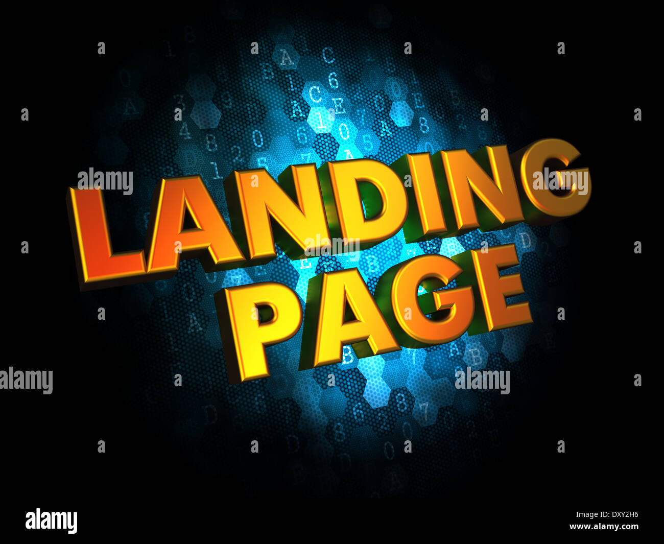 Landing Page concetto su sfondo digitale. Foto Stock