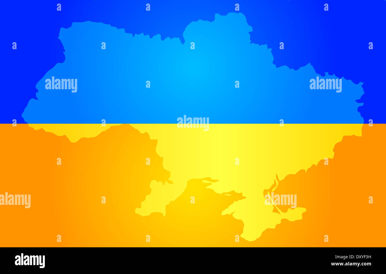 Mappa di Ucraina in bandiera nazionale di colori Foto Stock