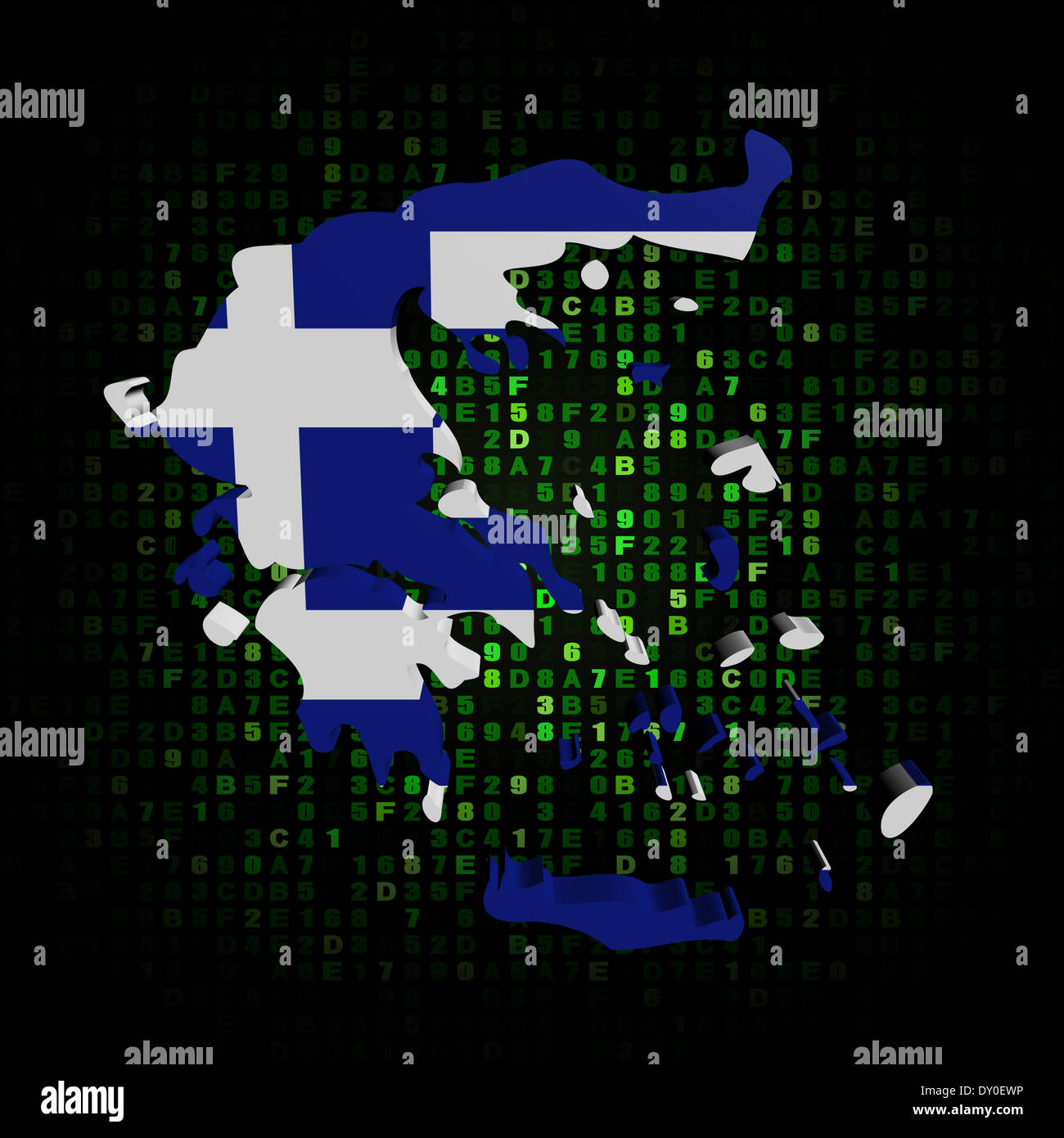 Mappa di Grecia bandiera sul codice esadecimale illustrazione Foto Stock