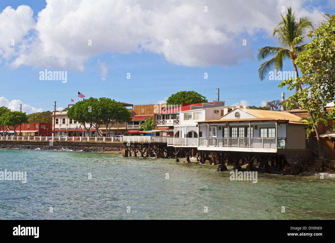 Front Street come vista dall'acqua; Lahaina, Maui, Hawaii, Stati Uniti d'America Foto Stock