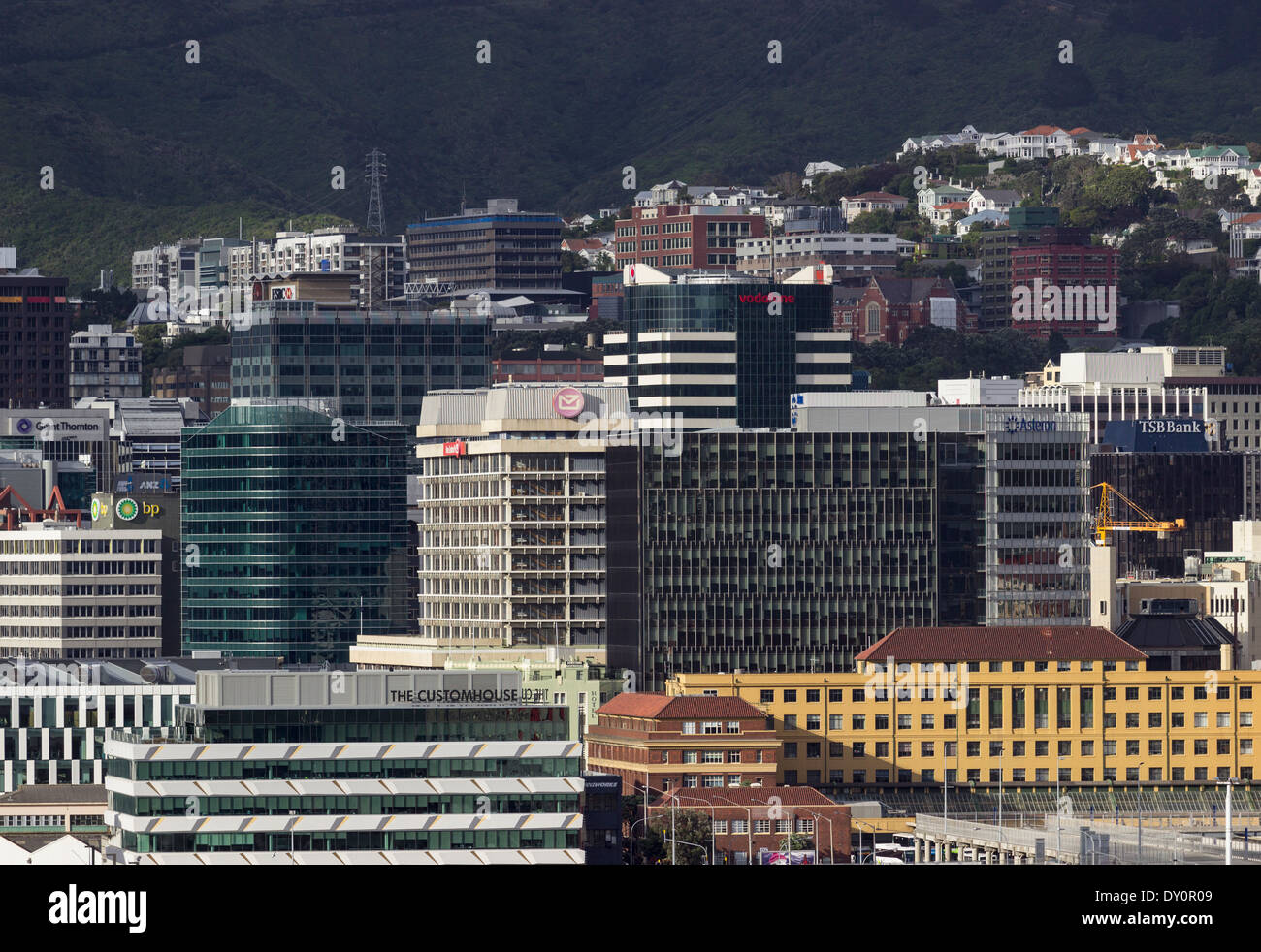 Wellington, Nuova Zelanda - Centro di grattacieli e edifici per uffici nel centro del distretto finanziario Foto Stock