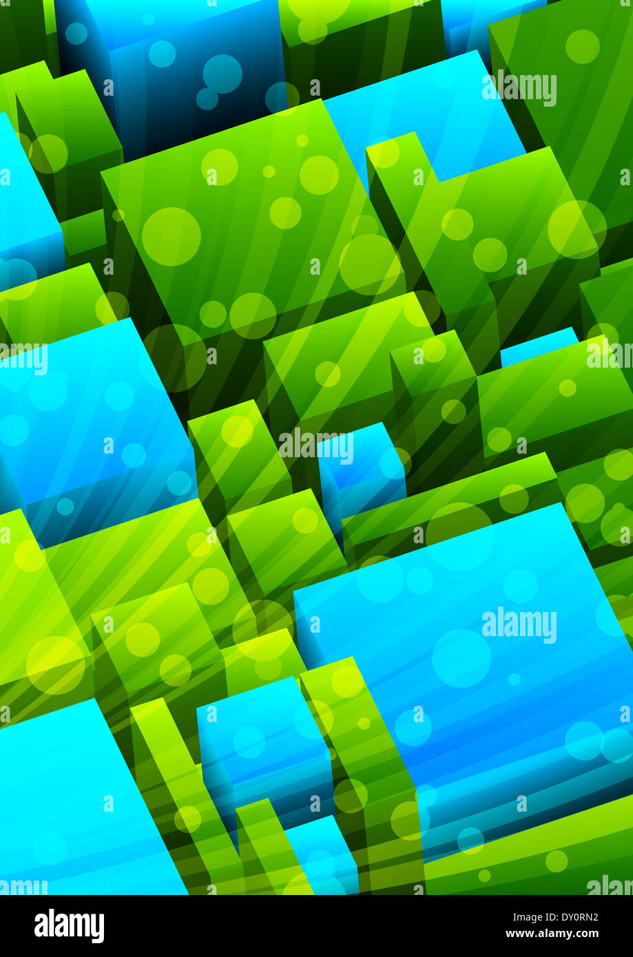 Abstract sfondo con il verde e il blu dei cubi. Illustrazione Vettoriale Foto Stock