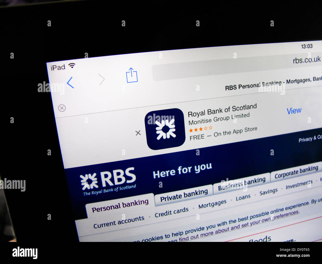 Il sito Web di RBS su iPad Foto Stock