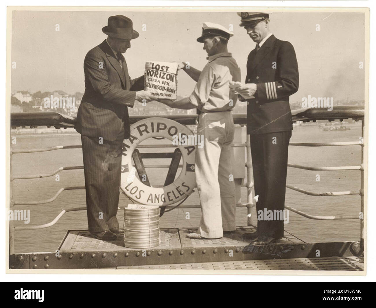 [Film 'L'Orizzonte Perduto' arriva da noi sul liner Mariposa, Marzo 1937], dalla cappa di Sam Foto Stock