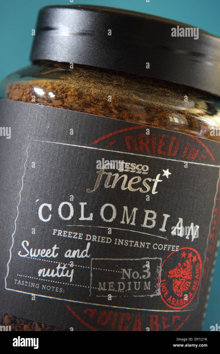 Tesco Finest colombiano gamma liofilizzato caffè istantaneo jar Foto Stock