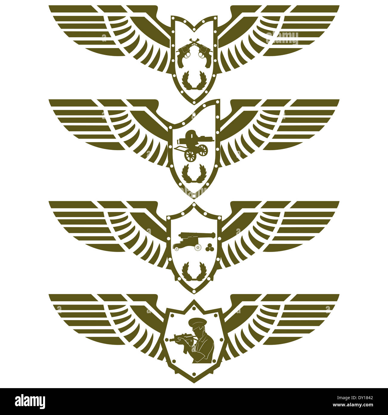 Abstract badge militari con le ali. Immagine su sfondo bianco. Foto Stock