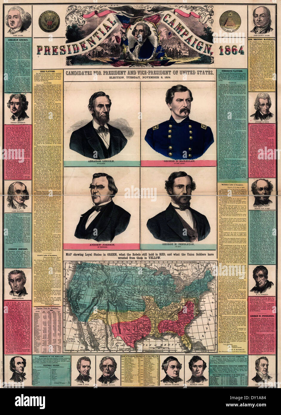 USA la campagna presidenziale 1864 - il presidente Abraham Lincoln e Andrew Johnson contro George McClellan e George Pendleton Foto Stock
