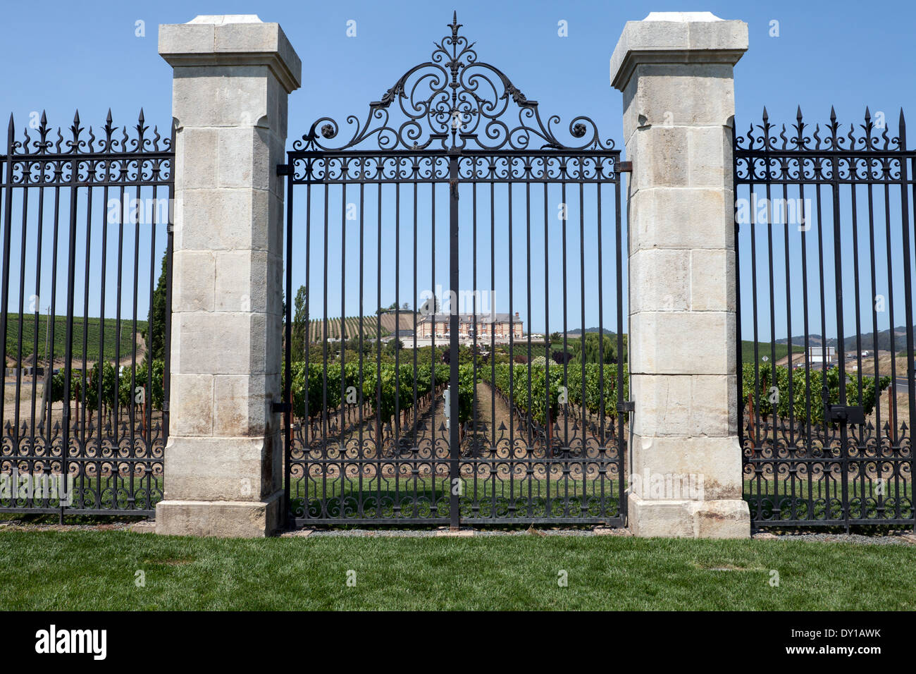 Cancello di ferro del Domaine Carneros winery, Napa, CALIFORNIA, STATI UNITI D'AMERICA Foto Stock
